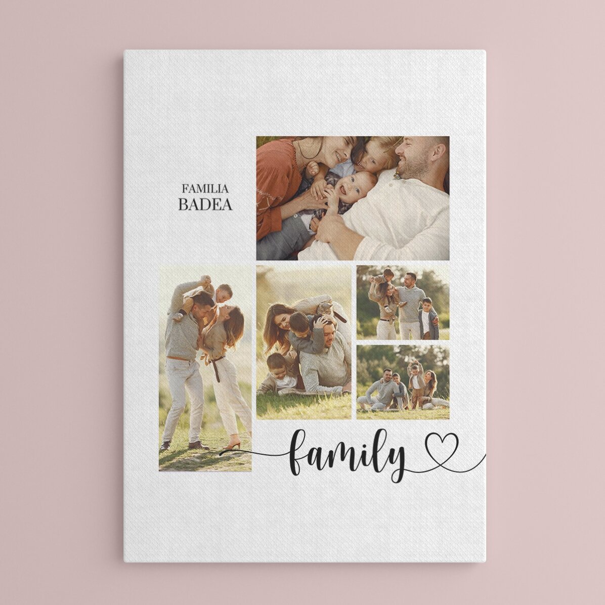 Tableau personnalisé avec un texte et 5 photos - Notre famille