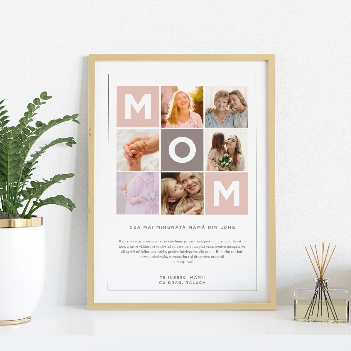 Tableau personnalisé avec un texte et 6 photos - MOM
