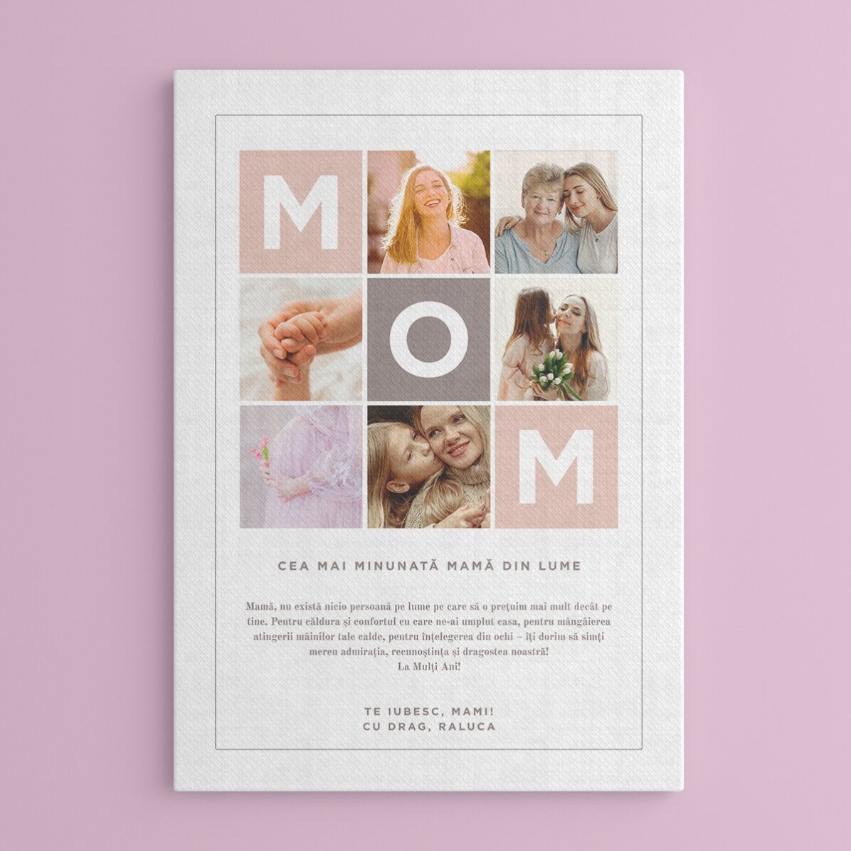 Tableau personnalisé avec un texte et 6 photos - MOM
