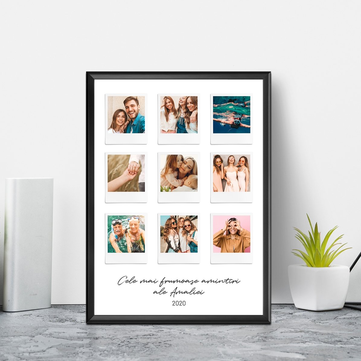 Tableau personnalisé avec un texte et 9 photos de style Polaroid - Les plus beaux moments