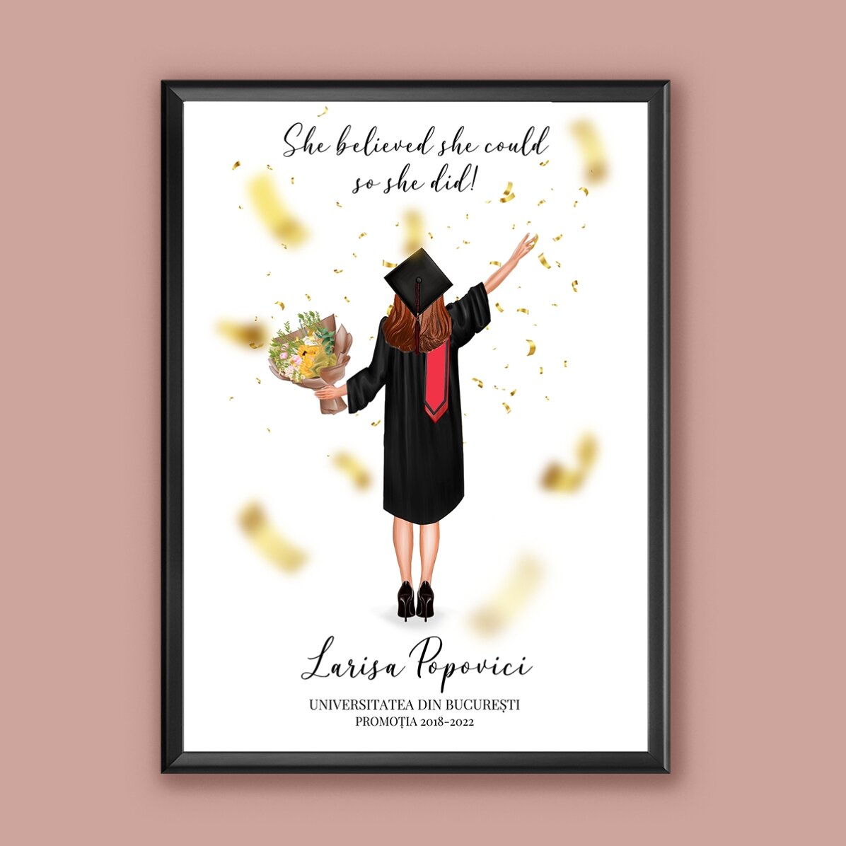 Tableau personnalisé avec un texte et un changement de couleur de cheveux pour la remise des diplôme