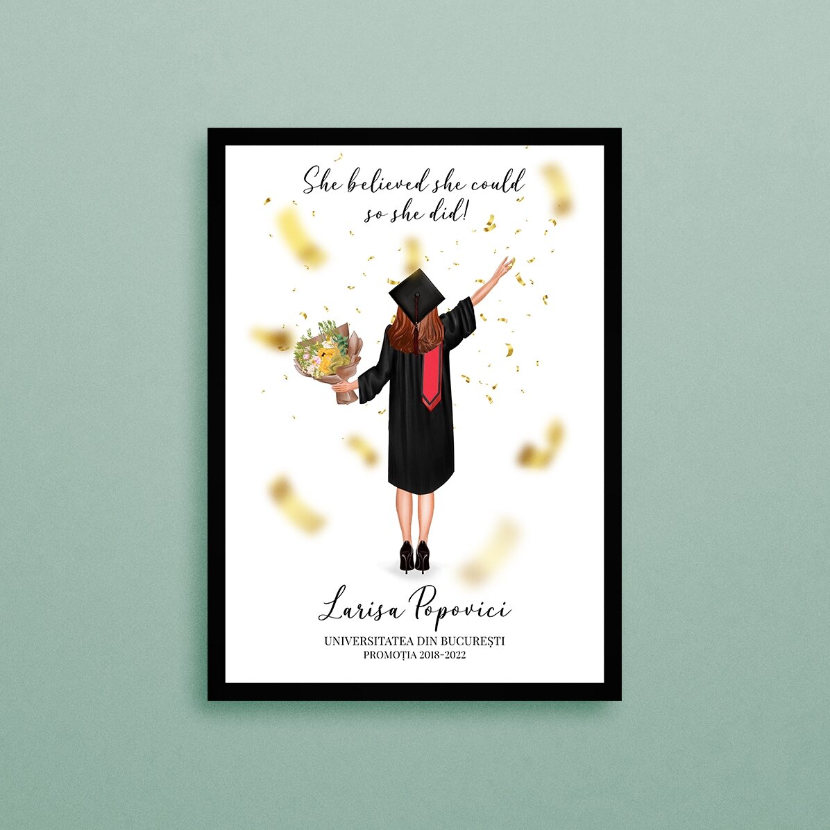 Tableau personnalisé avec un texte et un changement de couleur de cheveux pour la remise des diplôme