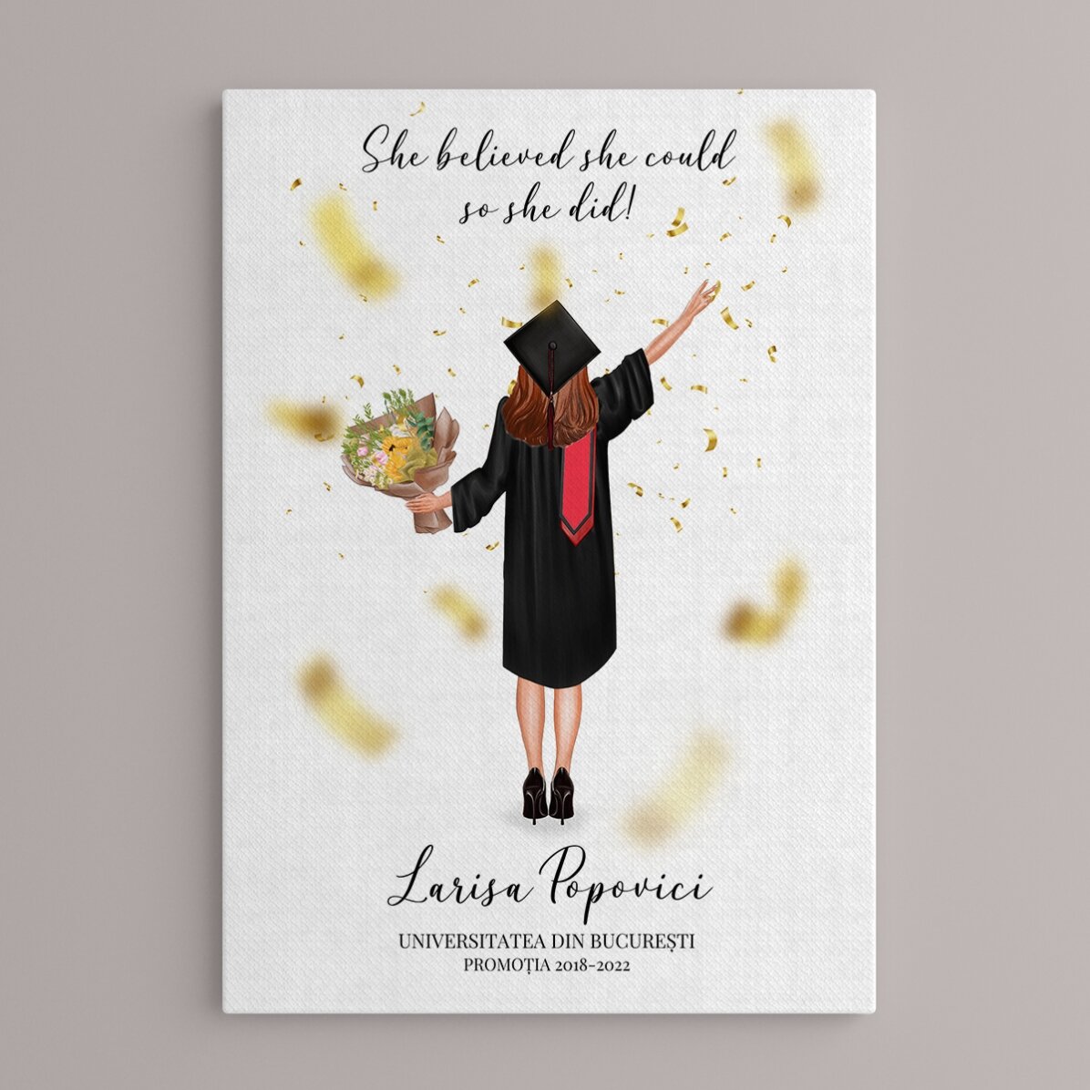Tableau personnalisé avec un texte et un changement de couleur de cheveux pour la remise des diplôme