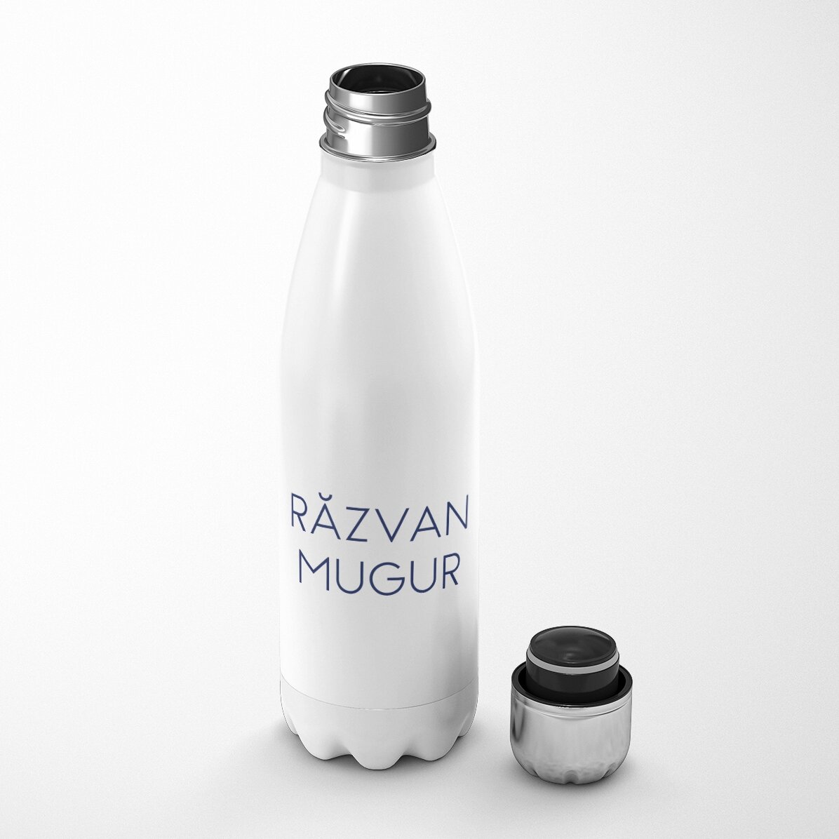 Thermos à base blanche personnalisé avec un logo et un nom