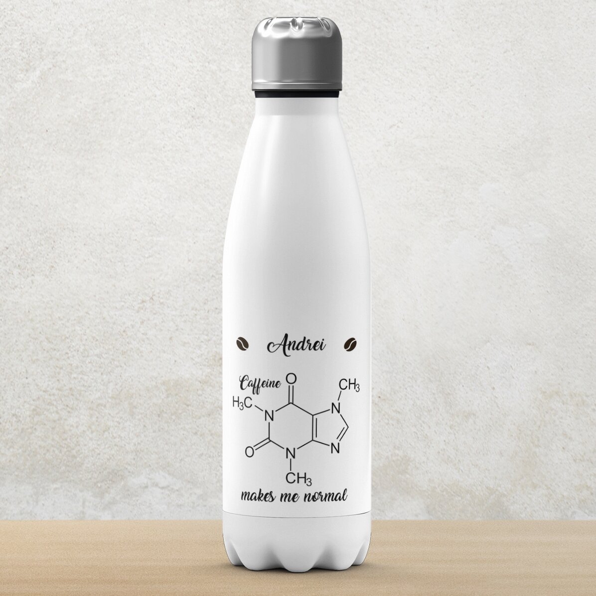 Thermos à base blanche personnalisé avec un prénom - Chemistry