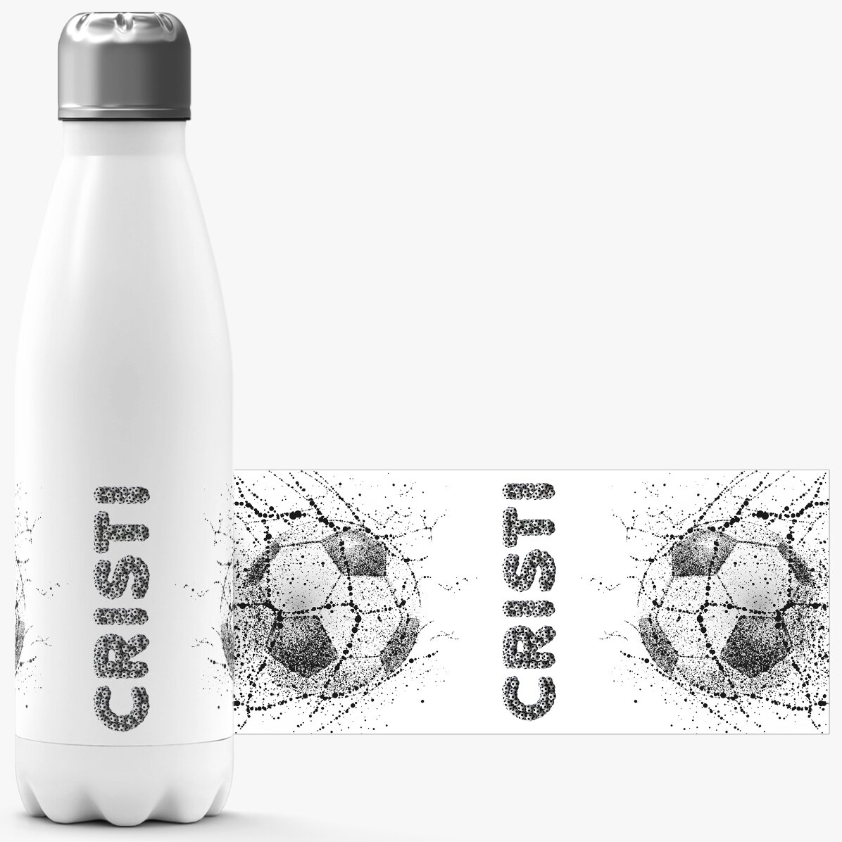 Thermos à base blanche personnalisé avec un prénom - Football