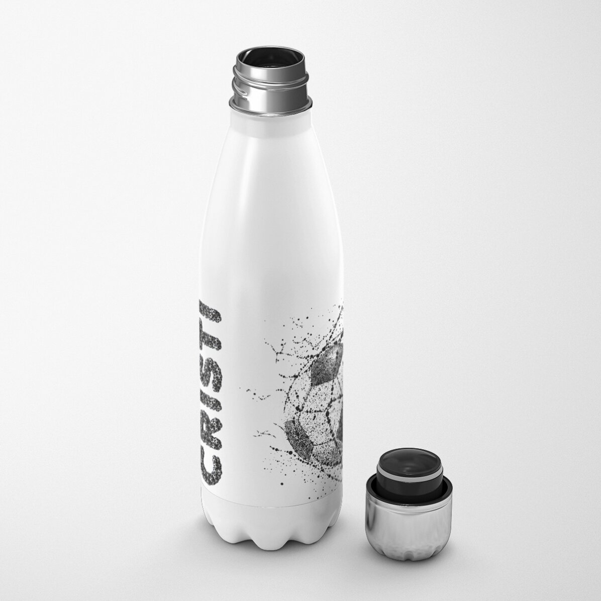 Thermos à base blanche personnalisé avec un prénom - Football