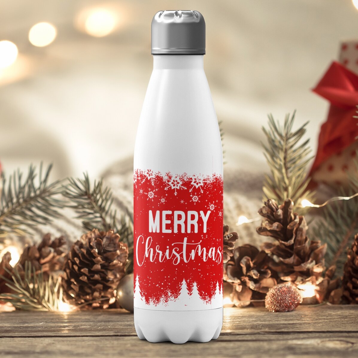 Thermos à base blanche personnalisé avec un prénom - Winter spirit