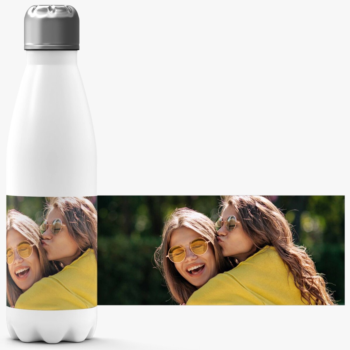 Thermos à base blanche personnalisé avec une photo au format paysage