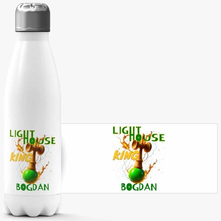 Thermos à base blanche personnalisé avec un texte - Lighthouse King