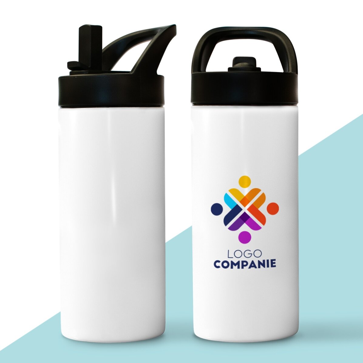 Thermos avec poignée et paille, personnalisé avec un logo