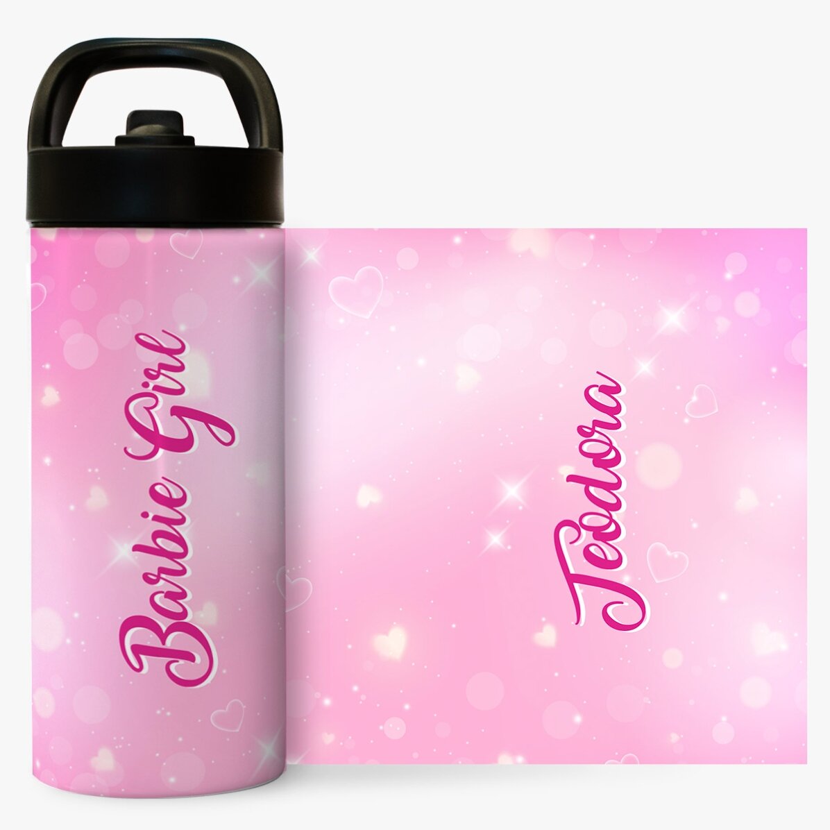 Thermos avec poignée et paille, personnalisé avec un prénom - Barbie