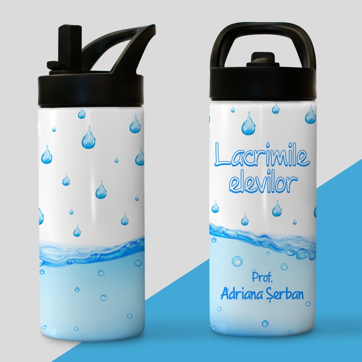 Thermos avec poignée et paille, personnalisé avec un prénom - Les larmes des élèves