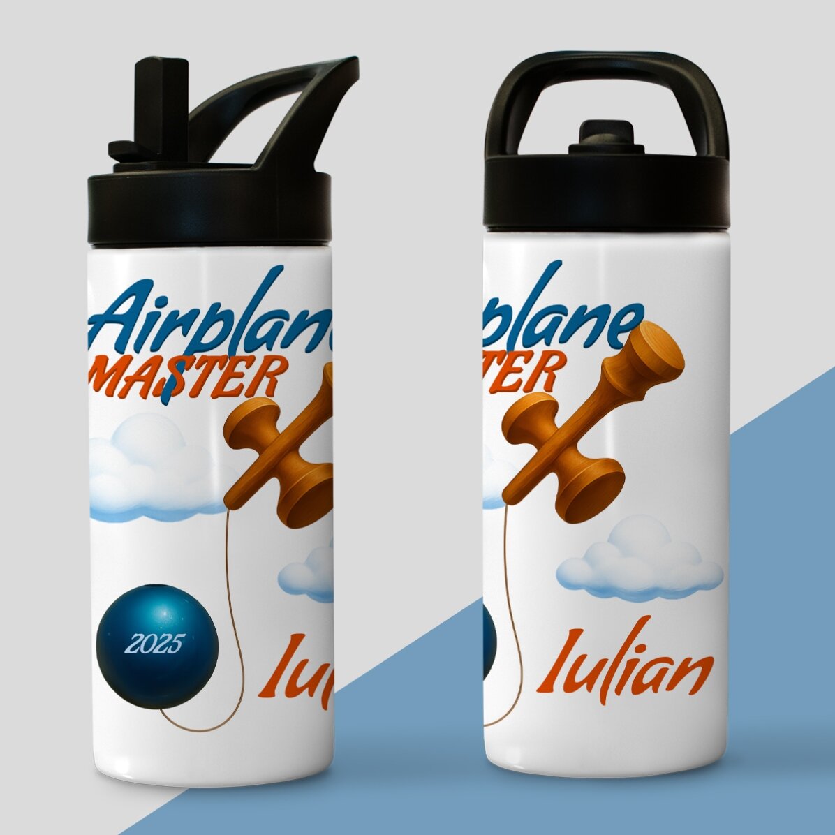 Thermos avec poignée et paille, personnalisé avec le prénom de l