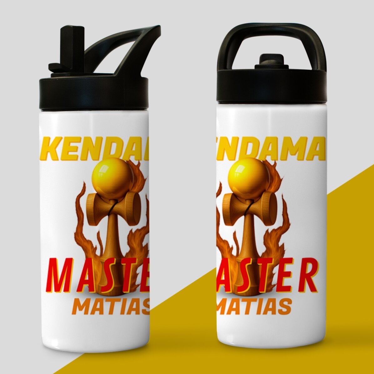 Thermos avec poignée et paille, personnalisé avec le prénom de l