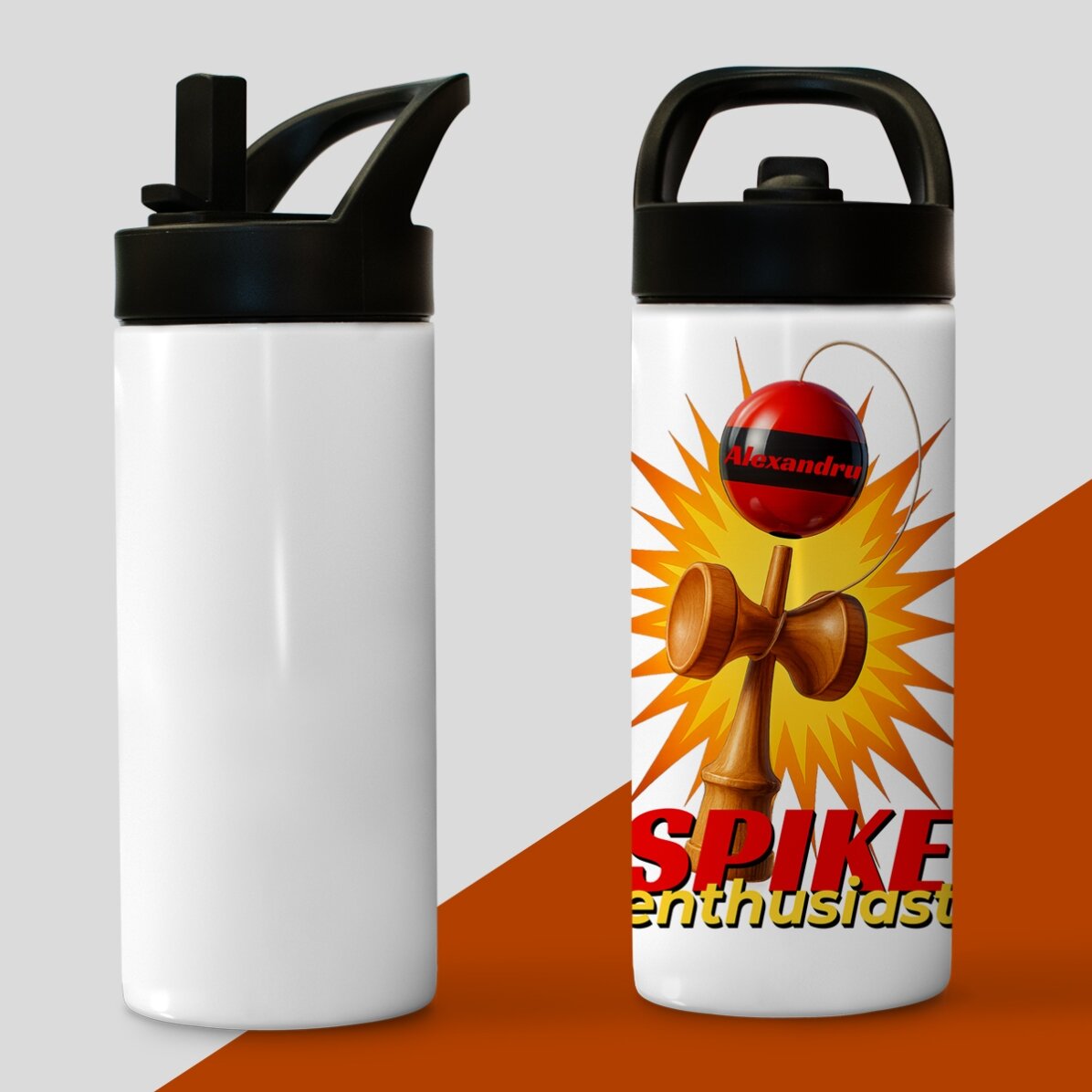 Thermos avec poignée et paille, personnalisé avec le prénom de l