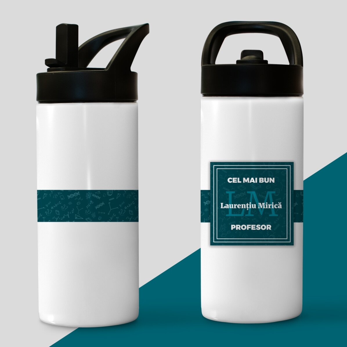 Thermos avec poignée et paille, personnalisé avec un prénom et des initiales - Le meilleur professeu