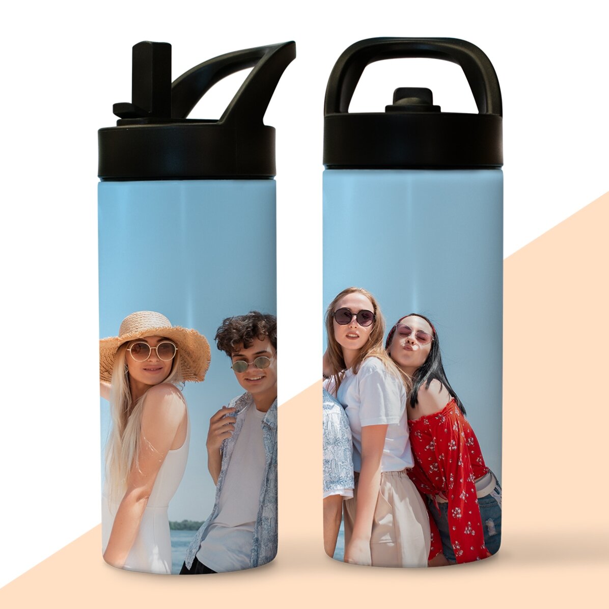 Thermos avec poignée et paille, personnalisé avec une photo