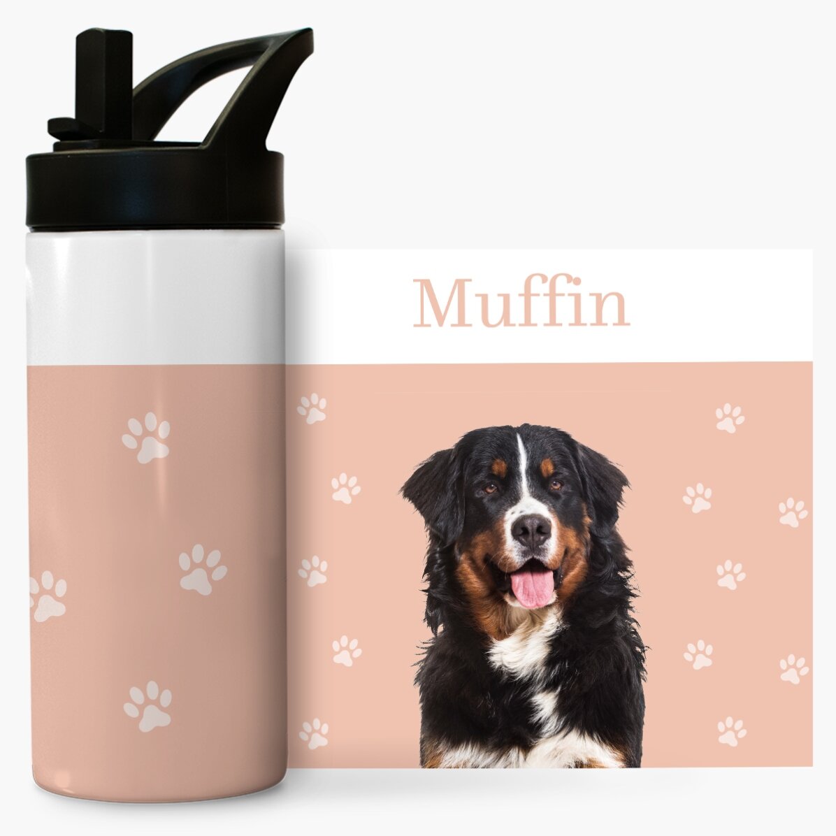 Thermos avec poignée et paille, personnalisé avec un texte - Ton animal de compagnie