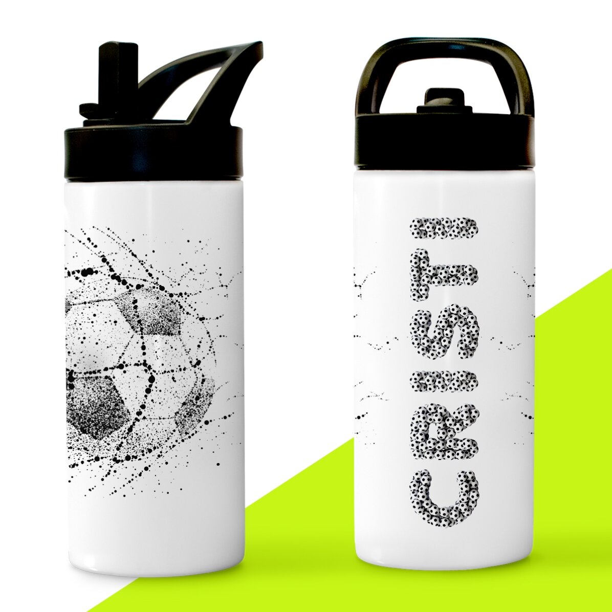 Thermos avec poignée et paille, personnalisé avec un texte - Football