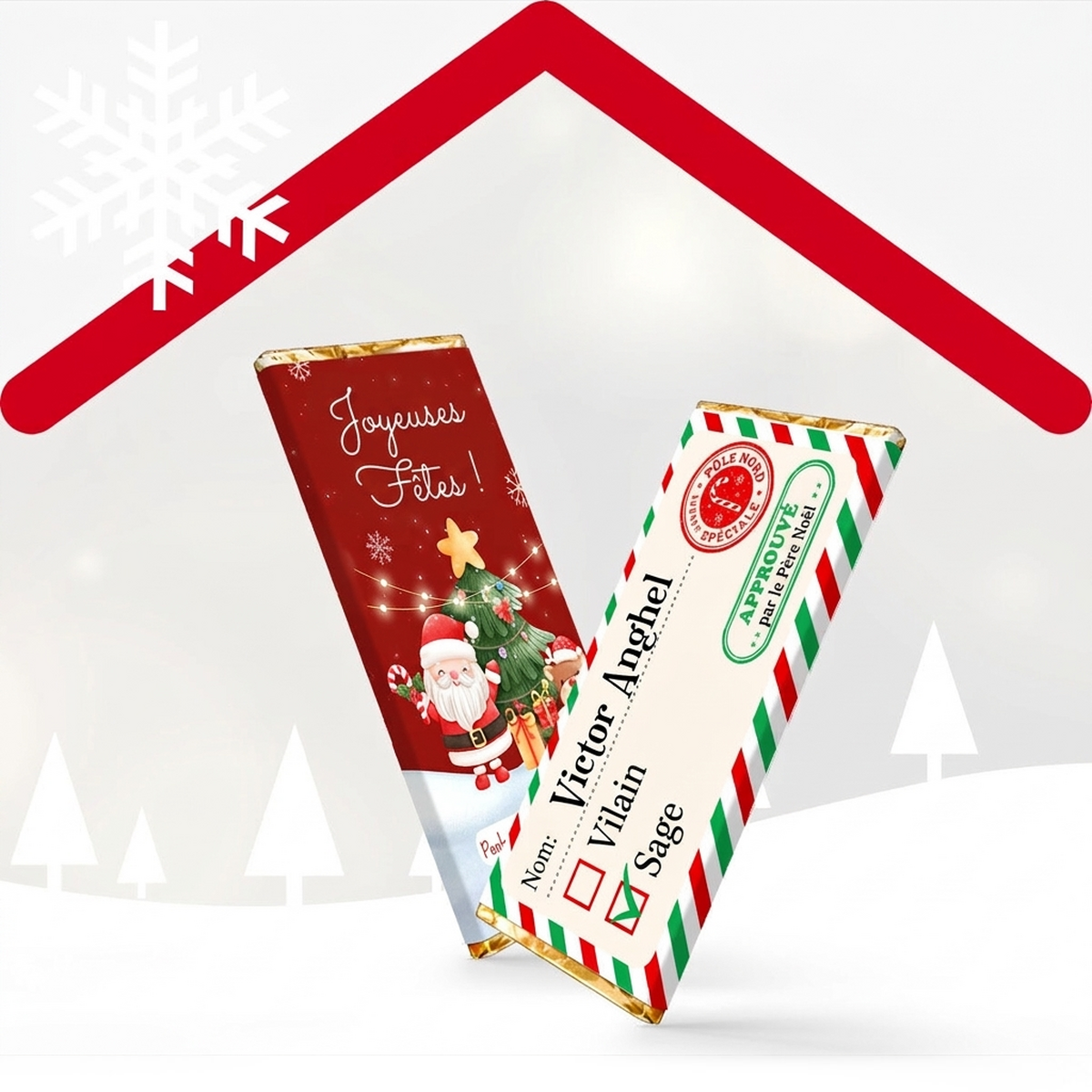 Mini-tablette de chocolat personnalisée pour Noël