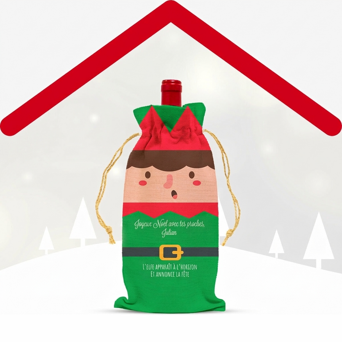 Sachets personnalisés pour les bouteilles de vin de Noël