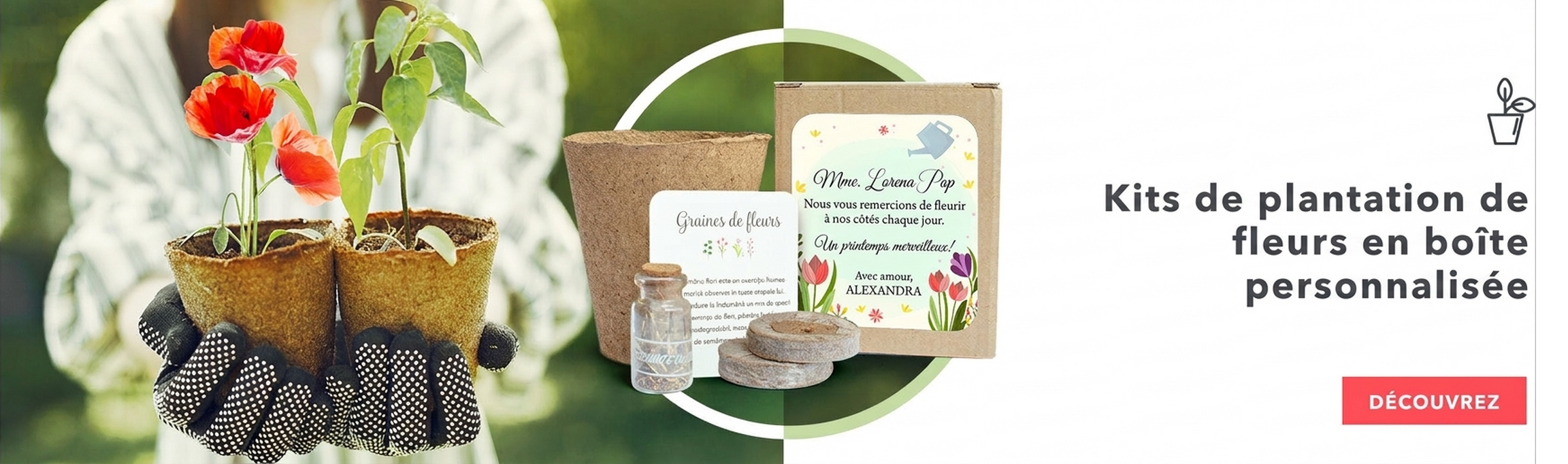 Kits de plantation de fleurs dans une boîte personnalisée