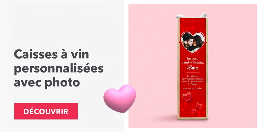 Boîtes à vin personnalisées avec une photo pour la Saint-Valentin
