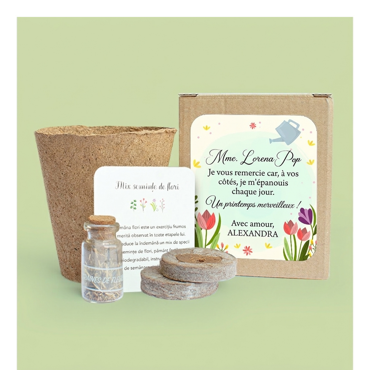 Kits de plantation de fleurs dans une boîte personnalisée