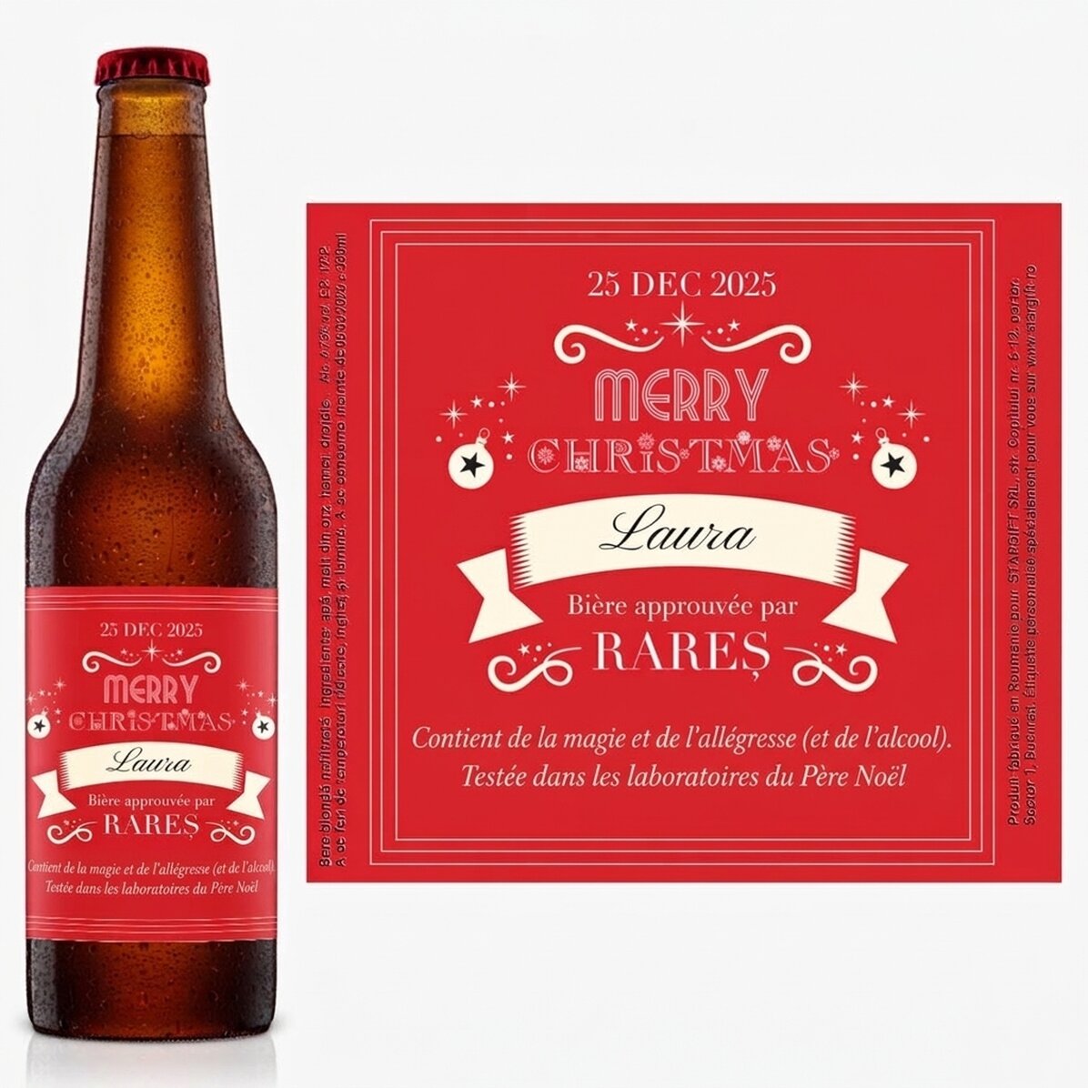 Bière personnalisée avec un texte - La magie de Noël