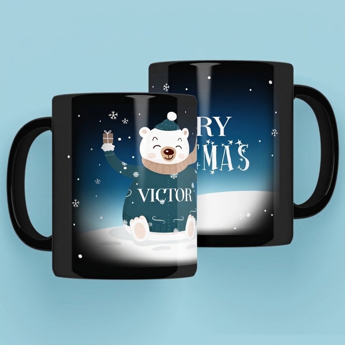 Tasse noire personnalisée avec votre nom et un texte - Happy Bear
