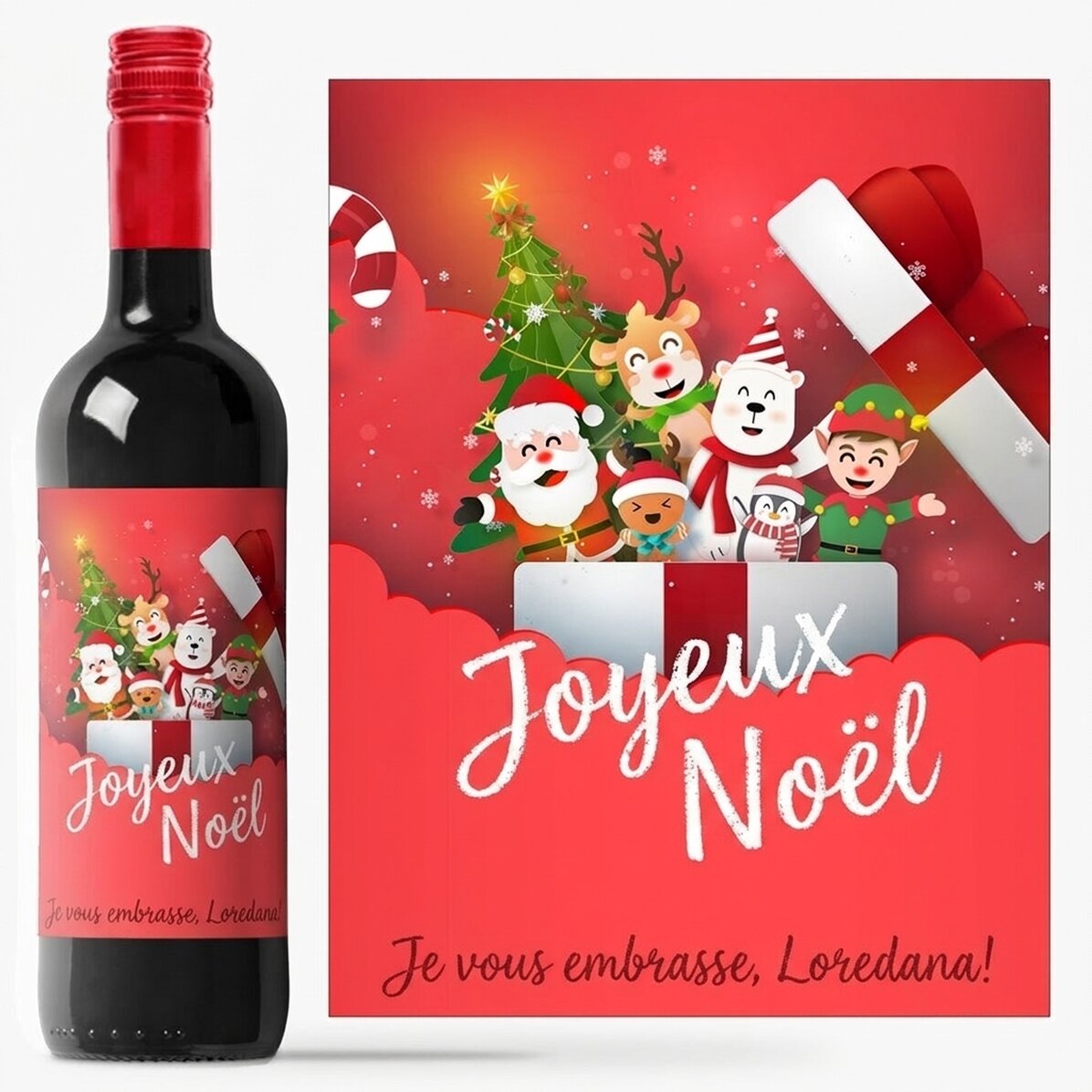 Vin personnalisé avec inscription - Santa & ses amis