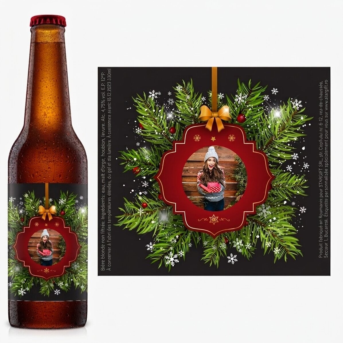 Bière personnalisée avec une photo - Vœux de Noël