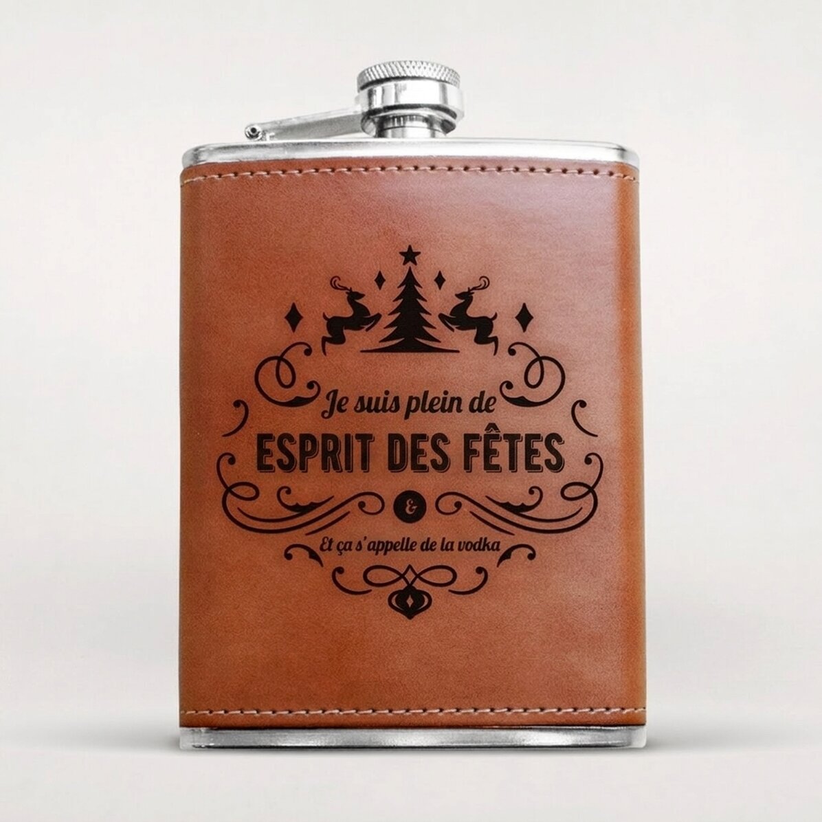 Flacon de poche personnalisé recouvert de cuir - Holiday Spirit