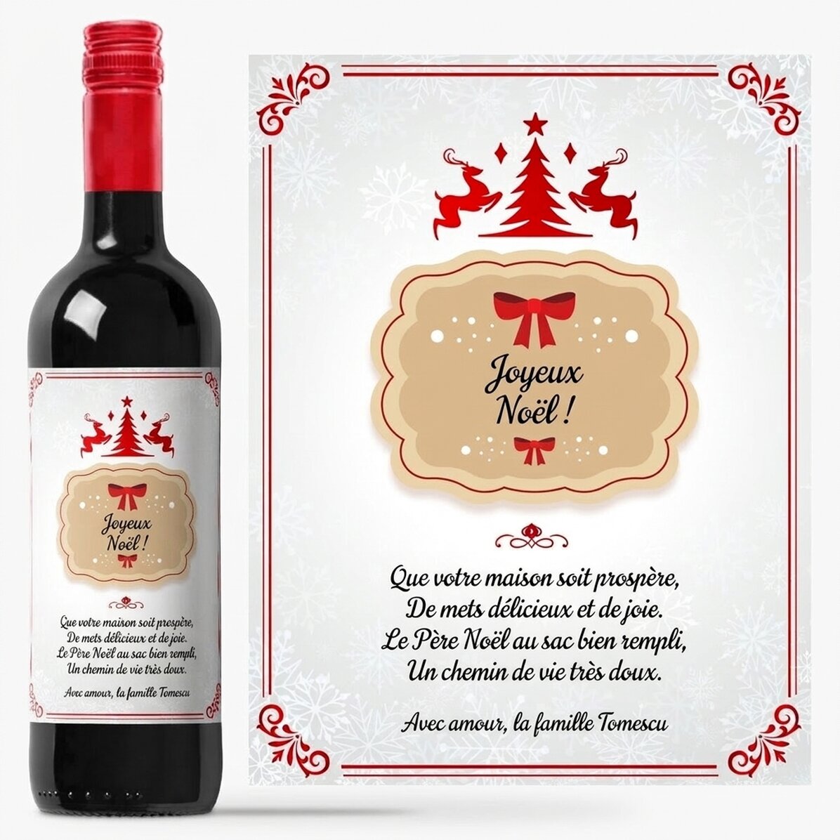 Vin personnalisé avec un message - Vœux de Noël