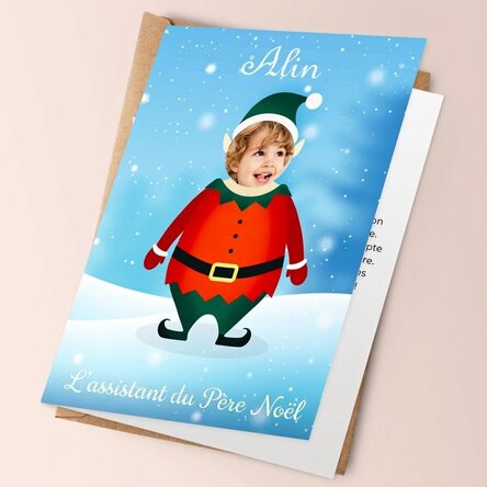 Carte de vœux personnalisée avec photo et texte - L'aide du Père Noël