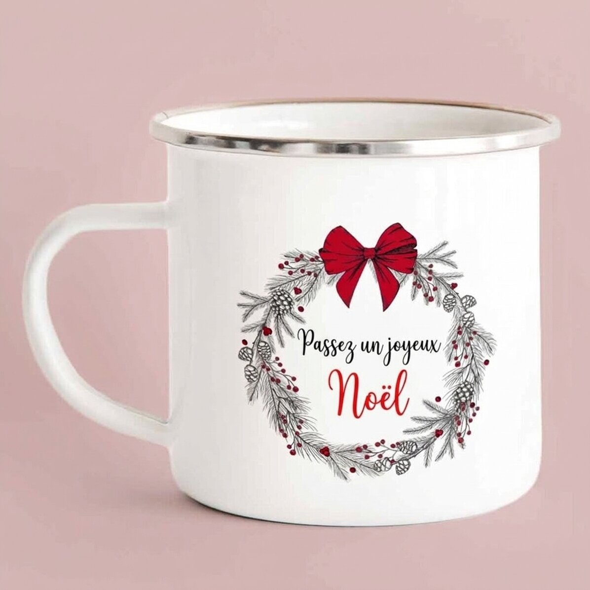 Tasse en métal émaillée avec inscription - Jolly Christmas