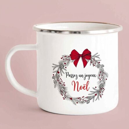 Tasse en métal émaillée avec inscription - Jolly Christmas