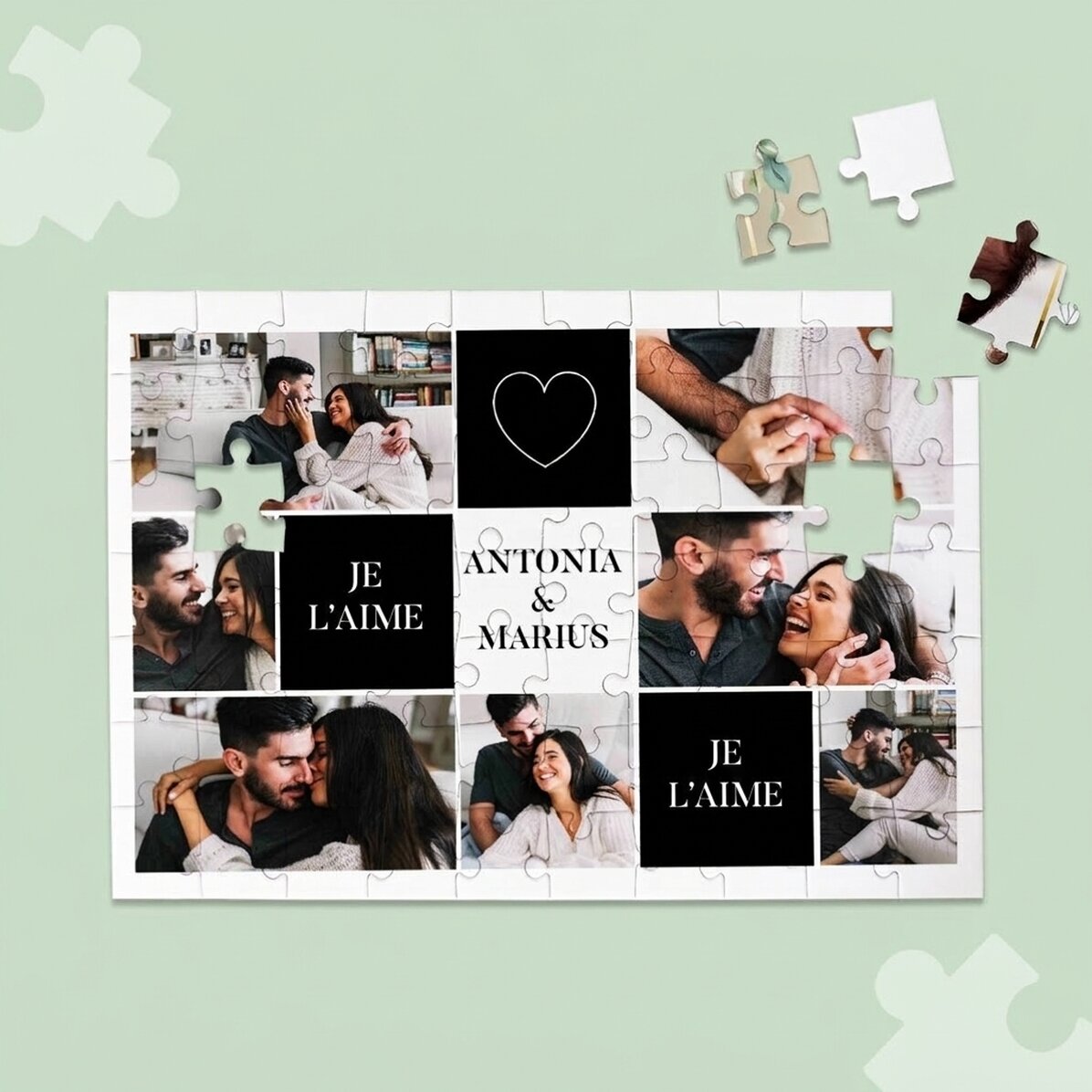 Puzzle personnalisé avec 5 photos et un texte, 28 x 19 cm - Nous deux