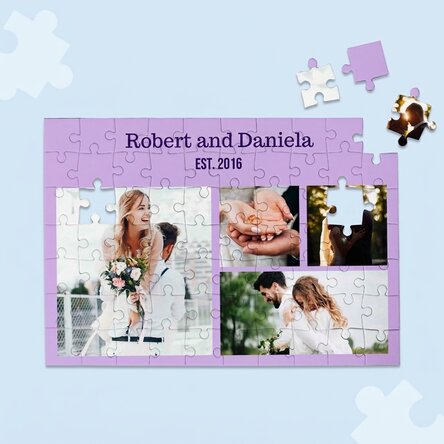 Puzzle personnalisé avec 4 photos et un texte, 28 x 19 cm - Sweet memories
