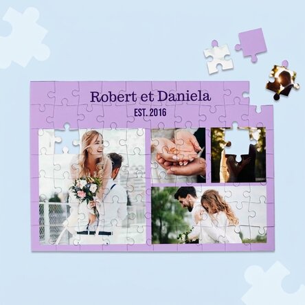 Puzzle personnalisé avec 4 photos et un texte, 28 x 19 cm - Sweet memories