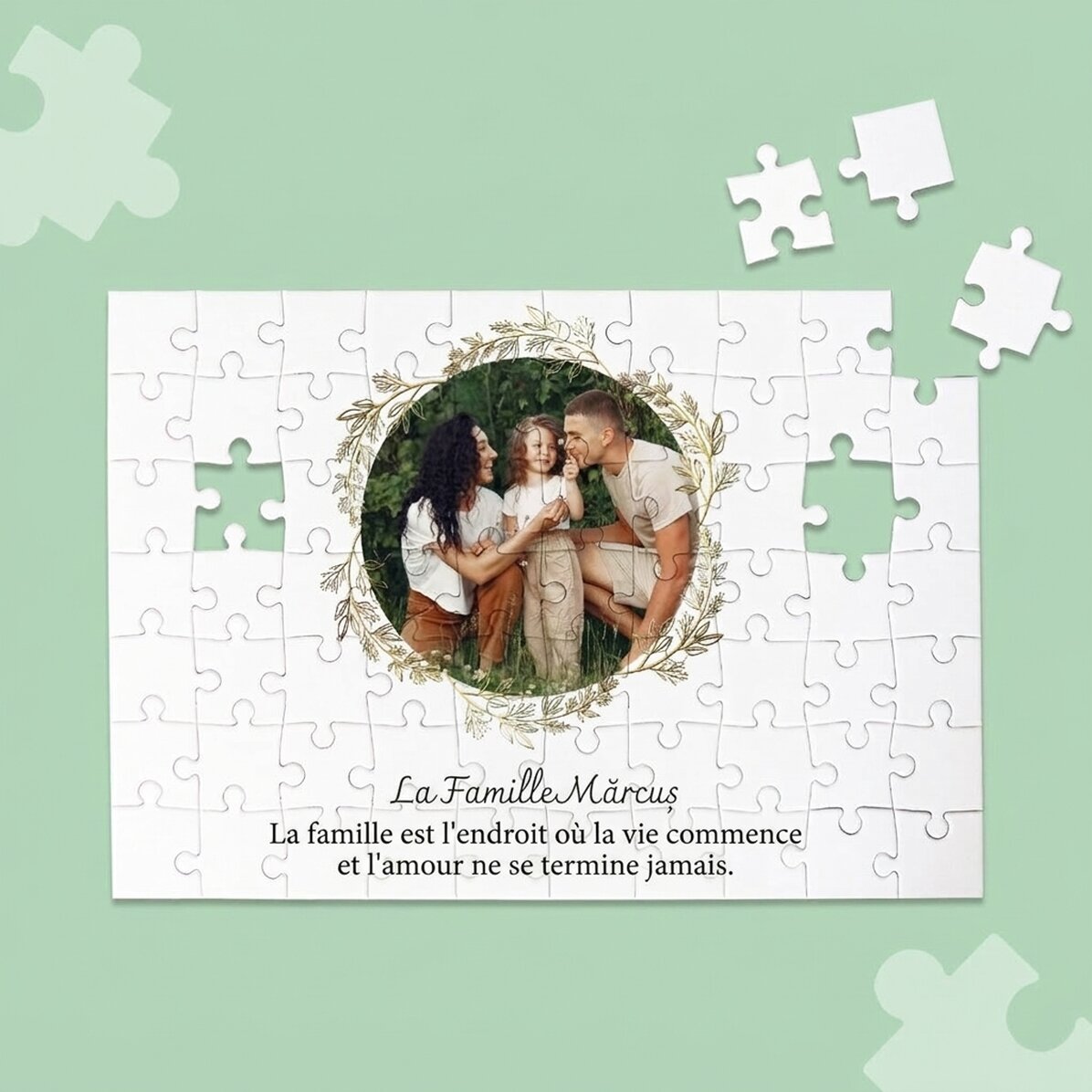 Puzzle personnalisé avec une photo et un texte, 28 x 19 cm - Famille