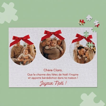 Puzzle personnalisé avec 3 photos et un texte, 36 x 24 cm - Joyeuses fêtes