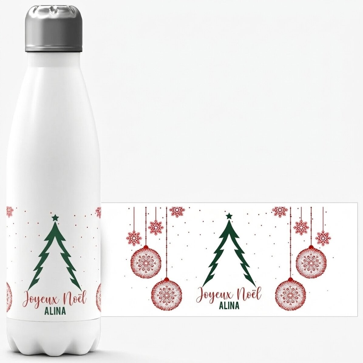 Thermos à base blanche personnalisé avec un texte - Christmas tree