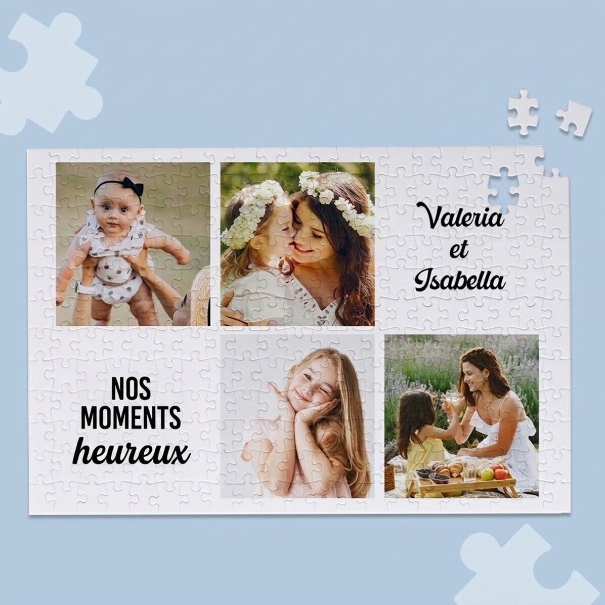 Puzzle personnalisé avec 4 photos et un texte, 40 x 28,5 cm - Moments