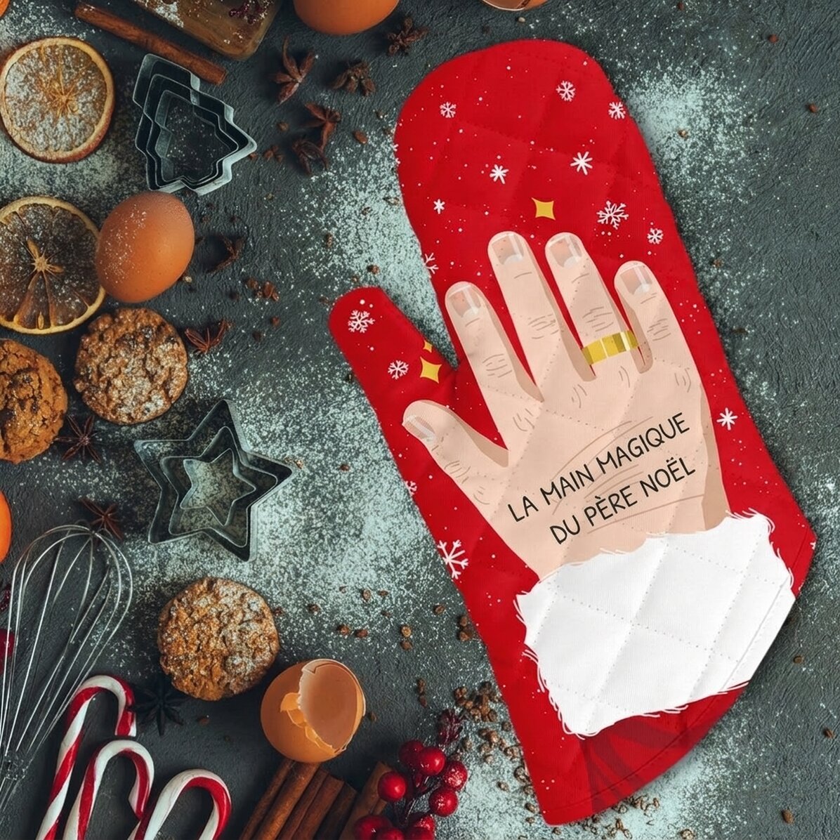 Gant de cuisine personnalisé avec inscription - La main magique du Père Noël