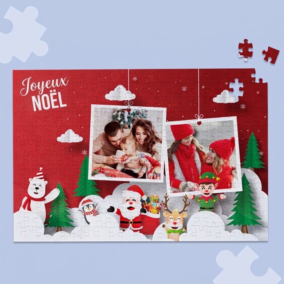 Puzzle personnalisé avec 2 photos, 40 x 28,5 cm - Joyeux Noël