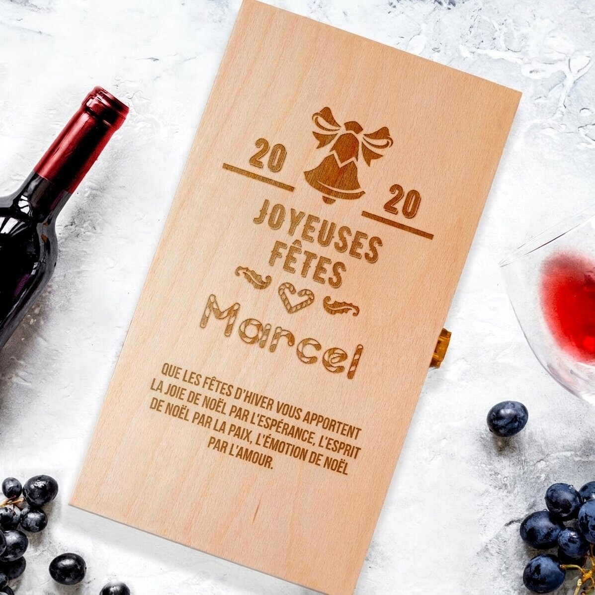 Coffret à vin personnalisé pour deux bouteilles - Joyeux Noël