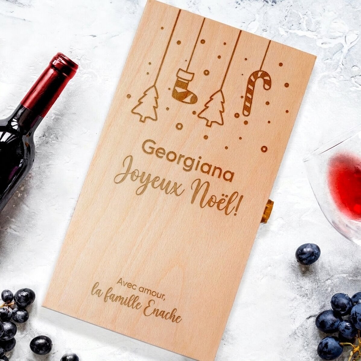 Coffret à vin personnalisé pour deux bouteilles - Décorations de Noël