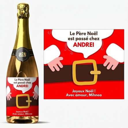 Vin mousseux personnalisé avec un message : « Le Père Noël est arrivé »